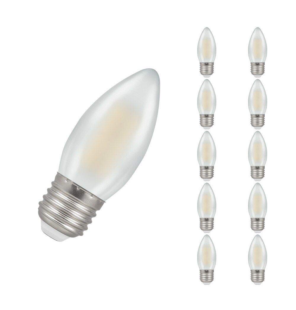 Crompton Lamps LED Candle 5W ES-E27 Dimmable Filament (10 Pack) (40W Equivalent) 2700K Warm White Pearl 470lm ES Screw E27 C35 Frosted Opal Multipack Light Bulbs