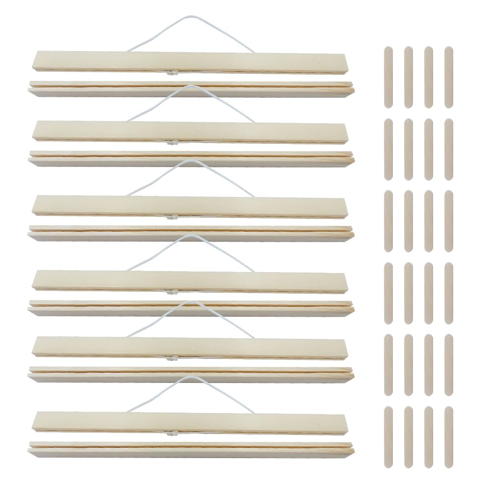 XINGSUI 6 Sets 31cm Wooden Banner Pole,Light wood wooden poster Hangers,poster Frame Hanger,Woving Tapestry Rod,for Posters, Pictures, Prints, photos, Maps, Scrolls