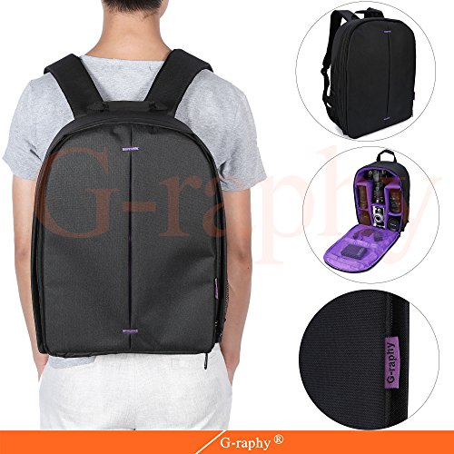 Camera Bag Camera Backpack Waterproof 16" X 13" X 5" with Rain Cover for DSLR Cameras, Lens, Tripod and Accessories (Purple, Large)