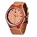 Tamlee Red Sandalwood Men's Wooden Watch with Soft Genuine Leather Strap Wood Wristwatch