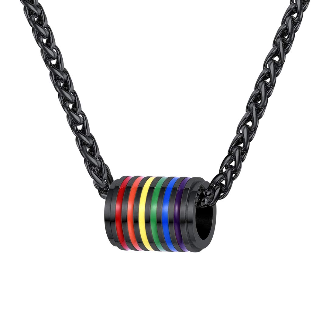 Black Rainbow Gay Pride Pendant Bisexual Transgender Jewelry Stainless Steel Love Wins Equality Lgbt Lesbian Necklace for Women Men Teens