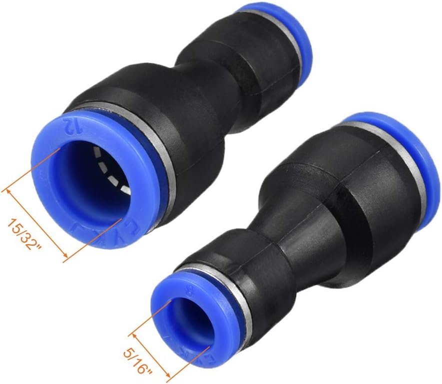 sourcing map 5pcs Push to Connect Fittings Tube Connect 15/32" to 5/16" OD Reducing Straight Union Push Fit Fittings Tube Fittings Push Lock Blue - Image 3