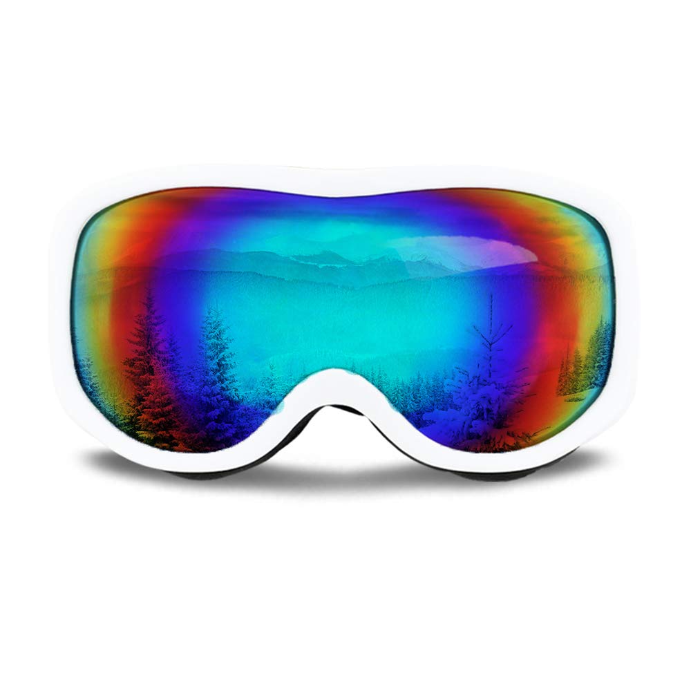 VAPELOPEK Ski Goggles OTG UV Protection Over Glasses Ski Snowboard Goggles for Men, Women&Youth (White Frame Green Lens)