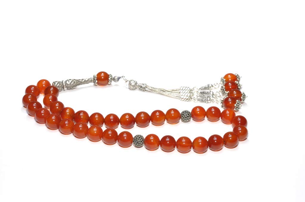 Muslim Prayer Beads made of 10 mm Carnelian Agate Gemstone