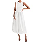 BTFBM Women's 2026 Summer Casual Sleeveless Midi Dress Patchwork Knit Tank Bubble Long Flowy Beach Maxi Sundress Pockets
