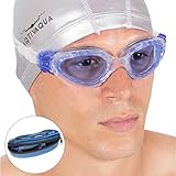 Wide View Swimming Goggles + Exclusive Design Case by AqtivAqua ~ Best for Swim Workouts or Open Water Activities
