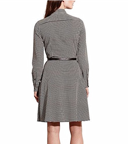 Houndstooth Crepe ShirtDress เดรส แฟชั่นชุดทำงาน, Size-10 Lauren Ralph