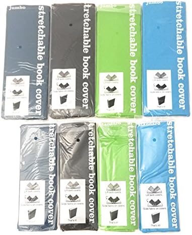 4 Jumbo and 4 Standard Book Covers for School Textbooks Bundle, Large Stretchable Cloth Protector Covers, four solid colors