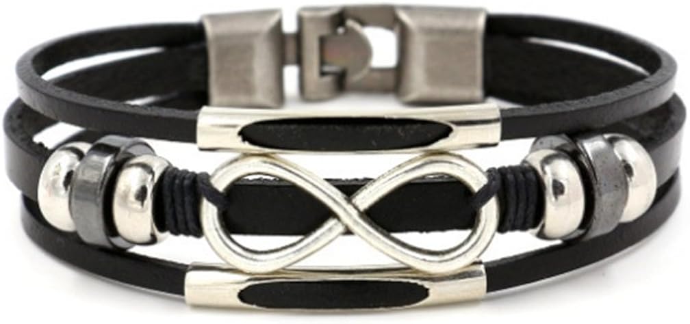 COSORO Punk Alloy Leather Bracelet Love Infinity Symbol with Stainless Steel Clasp Fit Men,Women(21cm)