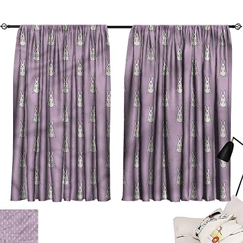 Denruny Yellow Curtains Mauve Rabbit Pattern Kids Design 72 X84