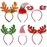 Tin Field Santa Hats (6 Pack), Christmas Party Hats Christmas Reindeer Costume Headbands for Christmas Holiday Party