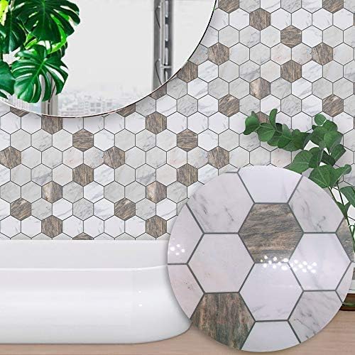 Wall Stickers Removable Wallpaper Tile Sticker Square Waterproof Oil-Proof Anti-Skid Tiles DIY Vinyl Wall Art for Bedroom Kitchen Bathroom Artwork Wall Murals (Brown Marble,6 * 6 inch*30PC)