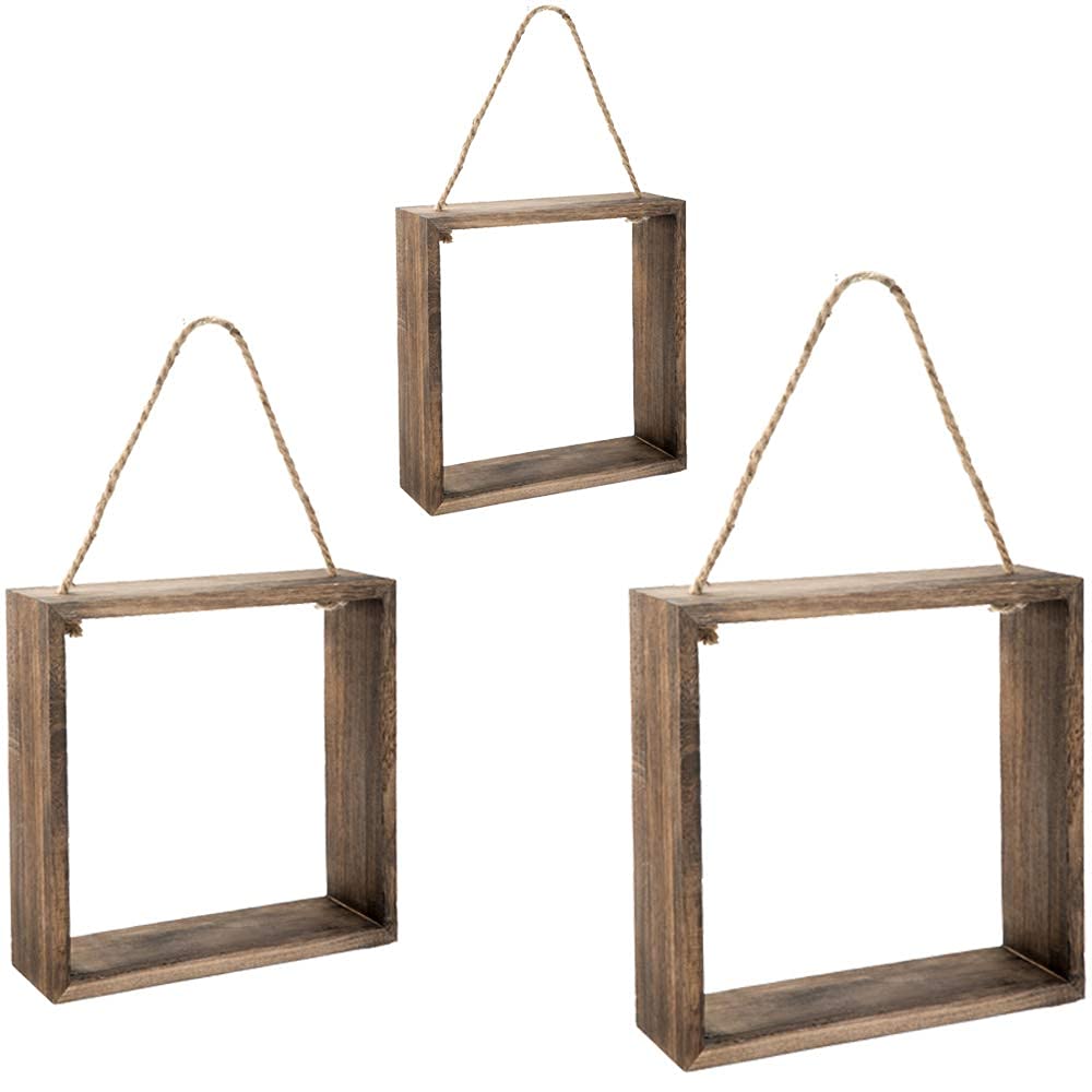 AB SALES Floating Hanging Square Shelves Wall Mounted Rustic Wood Cube