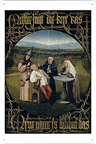 Artwork Oil Paint of Bosch, Hieronymus - Extracting the Stone of Madness, 1490 on Tin Sign by Masterpiece Collection (20*30cm)