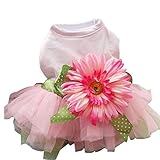 BUYITNOW Dog Tutu Dress Daisy Gauze Bowknot Pet Summer Party Skirt for Small Dogs Girl White