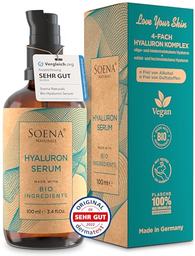 Bio Hyaluron Serum Hochdosiert - Beste Hyaluronsäure (Oligo) - 8-Fach Anti-Falten-Komplex- Mit 4 Hyalurongrößen - Frei von Alkohol & Parfüm 100ml - Hy