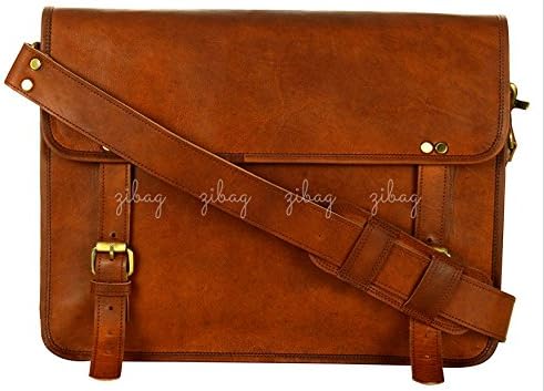 ZiBag 15 Inch Genuine Leather Handmade Vintage Rustic Crossbody Messenger Courier Satchel Bag ~ Business Work Briefcase Carry Laptop Everyday Office College School ~ Handcrafted Rugged Distressed