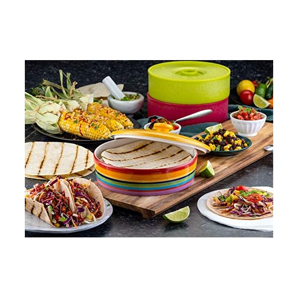 Ceramic Tortilla Warmer by KooK, Colorful Design, Holds up to 12
