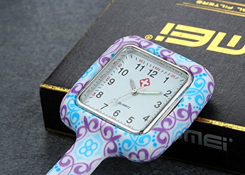 Lancardo Fob Watch for Nurses and Doctors in White Silicone Hygienic Protection Cover (Purple)