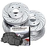 Power Sport Cross Drilled Slotted Brake Rotors and Ceramic Brake Pads Kit -80774 [Front & Rear]