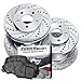 Power Sport Cross Drilled Slotted Brake Rotors and Ceramic Brake Pads Kit -80821 [Front & Rear]