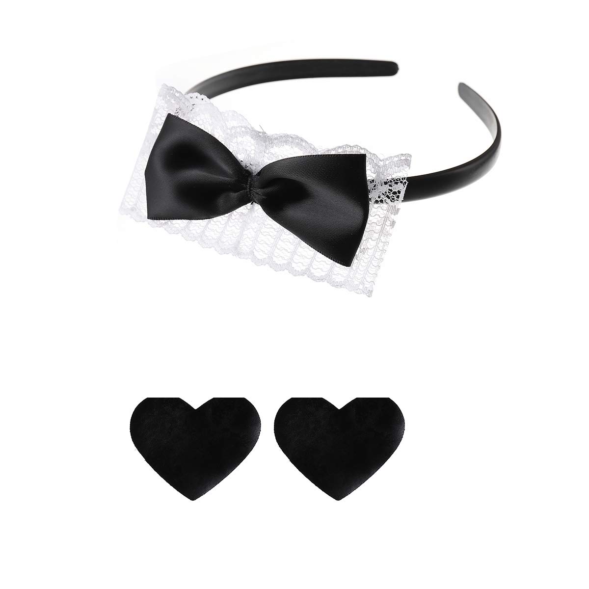 EDENIGHT French Maid Costume Lingerie Set Halter Floral Lace Bodysuit Outfit with Hat (Black3, One Size)