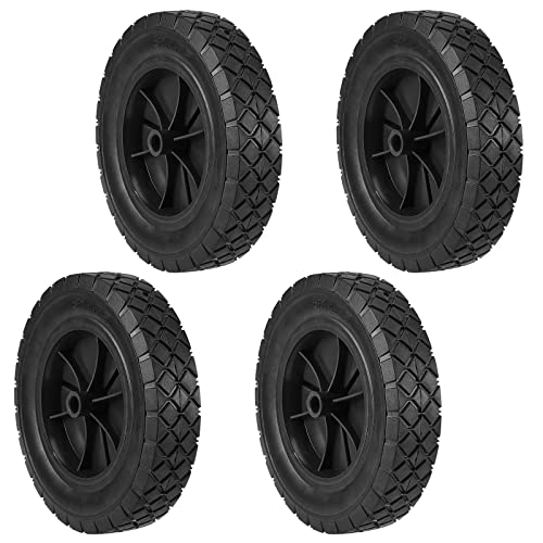 SINJEUN 4 Pack 8 Inch Black Plastic Wheel Replaces Wheel, Flat Free Grill Wheel with 1/2 Inch