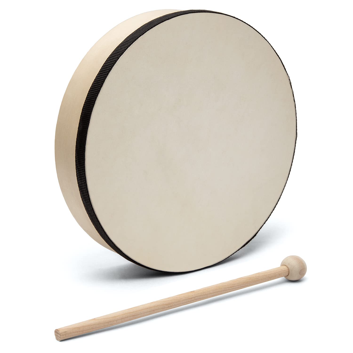 World Rhythm HD-6-BK Hand Drum - 6 inch Pre-tuned Frame - Beater Included - Authentic Goatskin Head, Natural