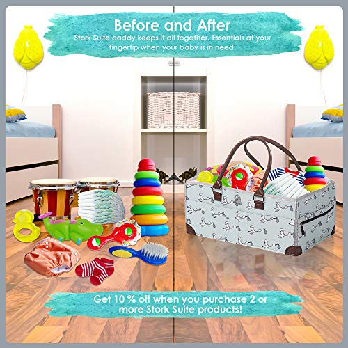 Baby Diaper Caddy Organizer - Shower Registry Gift Basket for Newborn Boy Girl, Large Nursery Storage Bins with Long Handle, Portable Felt Tote Bag for Baby Things, Car Travel, Changing Table (Green) - Thumbnail 5
