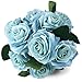 Silk Rose Blue 10 Heads SOLEDI Artificial Flower French Rose Fake for Bridal Bouquet Wedding Living Room Table Home Garden Decoration
