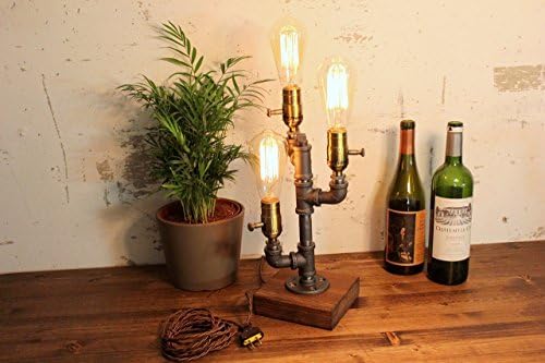 Cactus Industrial Steampunk table pipe lamp with Radio Edison bulb and wood base