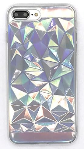 Holographic Iridescent Card Paper + 3D Geometric Triangle Diamond Transparent Clear TPU Cover Case for Iphone 7 Plus 5.5Inches, Holo Pale Grunge Rainbow Metallic Magic Color (Triangle)