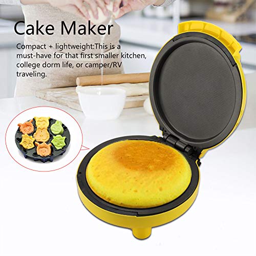 Multifunction Electric Baking Cake Maker,Yellow Cartoon Cupcake Machine Mold Breakfast DIY,Cute 7 Different Shaped,US Plug 110V