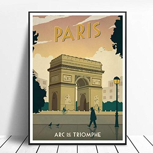 DZXGY Vintage Arc De Triomphe Paris Canvas Painting Art Print Poster Picture Wall Modern Minimalist Bedroom Living Room Decoration 40X60Cm Unframed