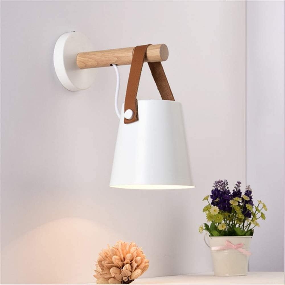 Nordic Solid Wood Wall Sconce, Modern Minimalist Led Wrought Iron Living Room Study Bedroom Wall Lamp Creative Hallway Stair Sconce (Color : White)