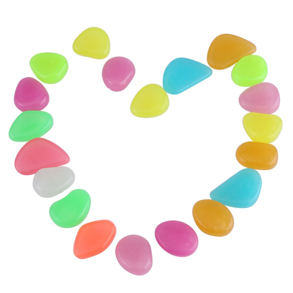 Fdit Luminous Cobblestones, 20Pcs Colorful Glow In The Dark Aquarium Decorative Stones for Aquarium Fish Tank DIY Garden Landscaping