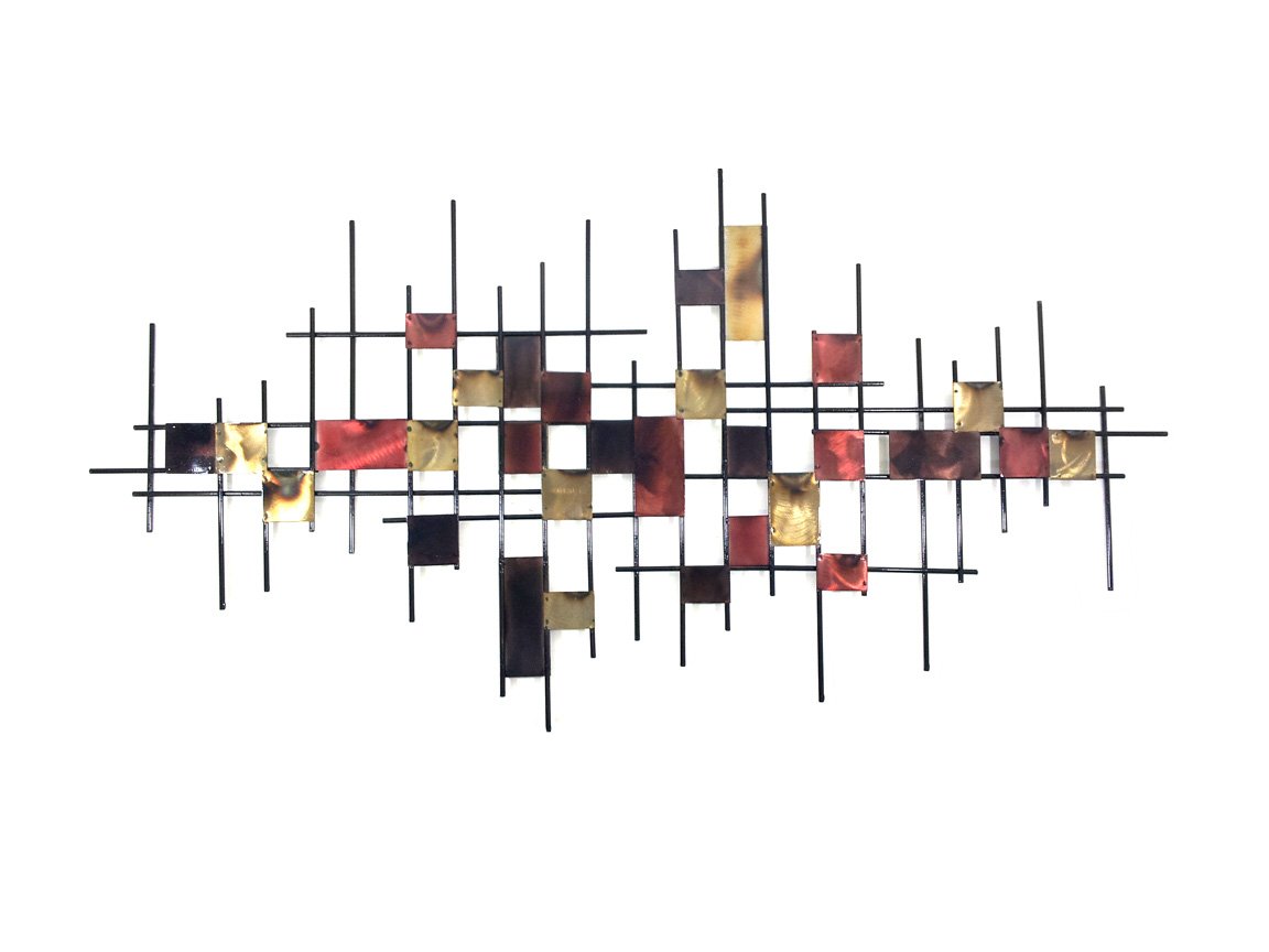 SK Style New - Metal Wall Art Sculpture - Large Underground Burnt Abstract Map Grid