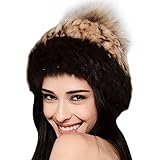FURTALK Women's Real Rabbit Fur Hat with Raccoon Fur Pom Pom Winter Hats Cap