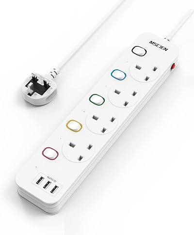 Mscien 5M Extension Lead with 4 Way USB Sockets 5 Metre Cable UK Plug 13A