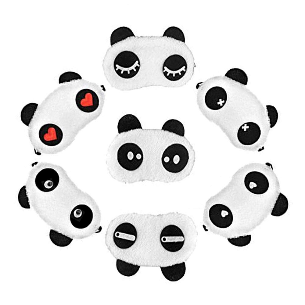 Set of 7 Cute Panda Eye Mask Soft Fluffy Sleep Shade Cover Rest Eyepatch Blindfold Shield Travel Sleeping Aid Novelty Sleep for Sleepover Party