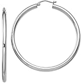925 Sterling Silver Polished Hinged post 3mm Round Hoop Earrings 52x50mm Wide 3mm Thick Hoop Earring for Women
