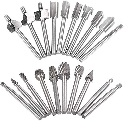 20pcs HSS Rotary Burrs Set with 1/8"(3mm) Shank, High Speed Steel Drill Bit Set, Engraving Rotary Tool Accessories for DIY Woodworking, Carving, Drilling, Trimming & Craft Projects