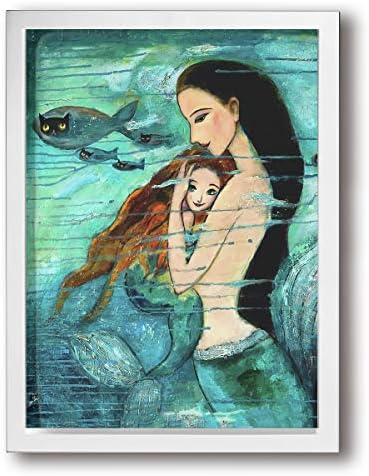 Fine Print Artwork Canvas Wall Art Mermaid Pattern Framed Oil Paintings Pictures Or Modern Home Decor Stretched and Framed Ready to Hang