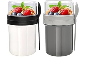 2 Pack 27 Oz Parfait Containers with Lids and Spoon for Snack Prep Pudding Dry Wet Separation Cereal Nut Fruit Meal Salad Por