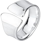 WPPHXY 925 Sterling Silver High Polish Rings Handmade Hammered Open Adjustable Rings Wide Statement Ring Jewelry Gift