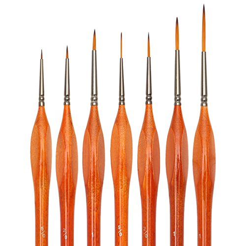 Detail Paint Brush Set,Synthetic Kolinsky Red Sable Hair, Triangular Wooden Handle Brushes for Art Painting, Oil, Watercolor, Miniatures, Acrylic, Nail Art & Models - 7 Sizes