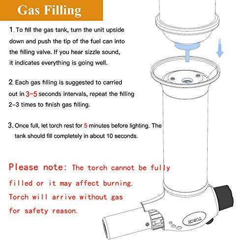 Culinary Blow Torch, UCOFFEE Kitchen Torch Lighter, Butane Refillable, Flame Adjustable (MAX 2370°F) for Cooking BBQ Baking Brulee Creme DIY Soldering (Butane Gas Not Included) - Blue - Thumbnail 6