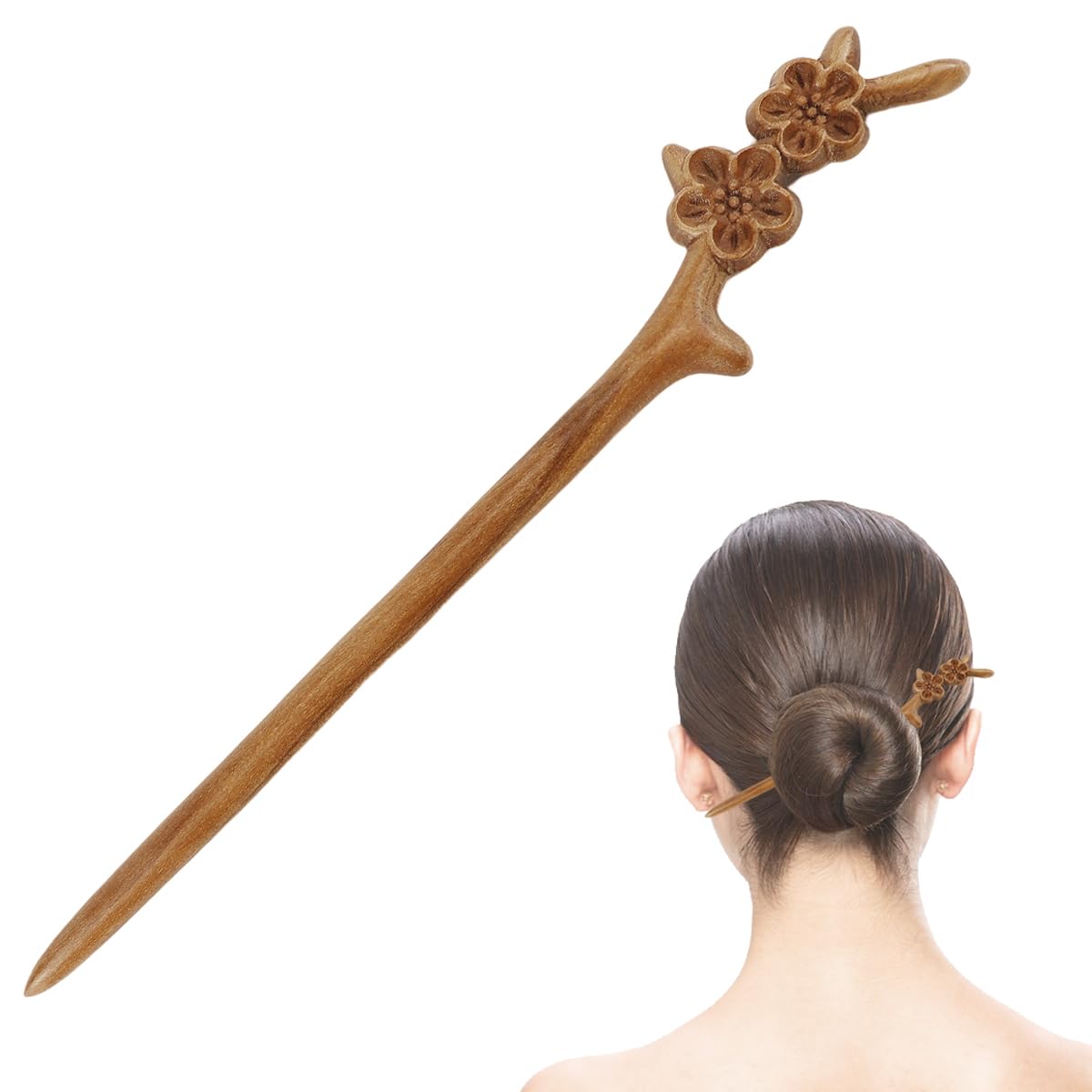 FERCAISH Peach Wood Hair Pins, Chinese Hair Sticks, Wooden Hair Sticks, Vintage Hairpin, Long Hair Clips for Women, Girls, Hair DIY Accessories, 1 Piece