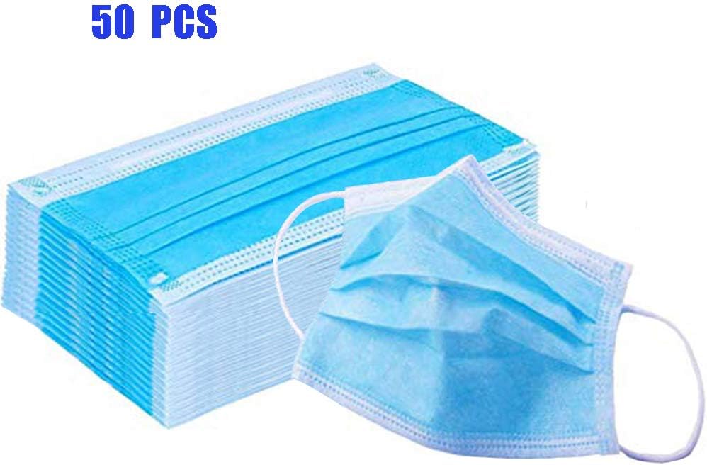MEILISAY Surgical Disposable Face Masks with Elastic Ear Loop, 3 Ply Breathable and Comfortable for Blocking Dust Air Pollution Flu Protection (Blue,50 Pcs)
