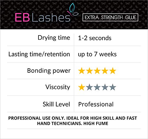 EB Lashes Extra Strong Eyelash Extension Glue Adhesive For Professional Or Experienced Lashers For Individual EyeLash Extensions: Drys in 1-2s with 6-7 Week Retention 5ml